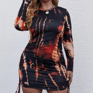 Tie dye drawstring side bodycon  dress